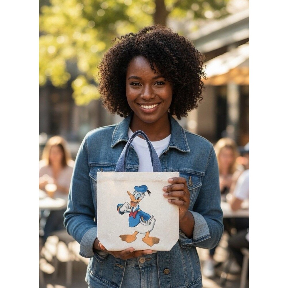 Disney Donald Duck Small Canvas Tote Bag 10 x 9 Ivory Blue Handles Character NEW